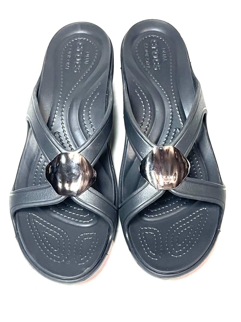 CROCS Metallic Slide Sandals in Silver
